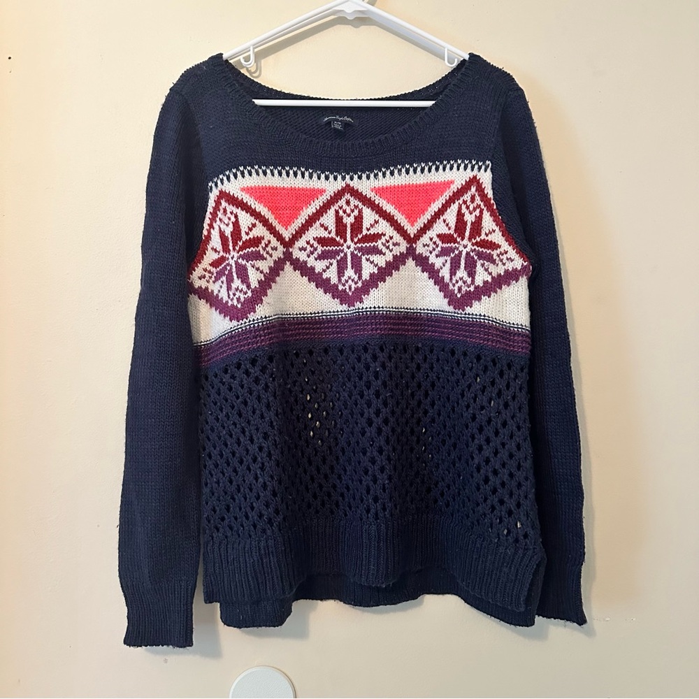Women’s American Eagle Fairlisle Nordic Snowflake Sweater, Size XL